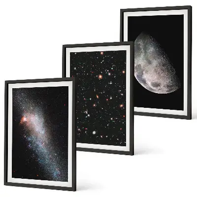 3er-Set Weltraum Bilder mit Rahmen in Galaxien Design