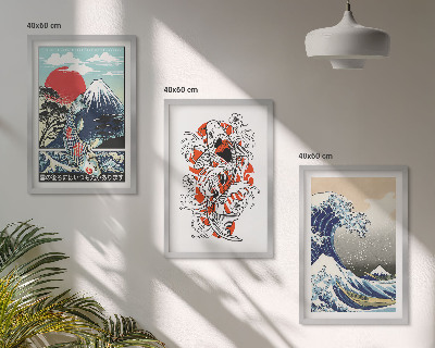 Bilder-3er-set mit rahmen Berge von Fischen Große Welle Japan