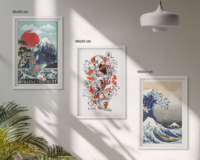 Bilder-3er-set mit rahmen Berge von Fischen Große Welle Japan