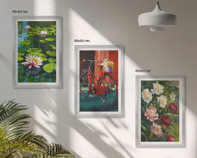 Gerahmtes Bilderset Lilien im Garten mit bunten Blumen