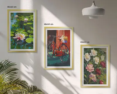 Gerahmtes Bilderset Lilien im Garten mit bunten Blumen