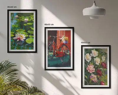 Gerahmtes Bilderset Lilien im Garten mit bunten Blumen