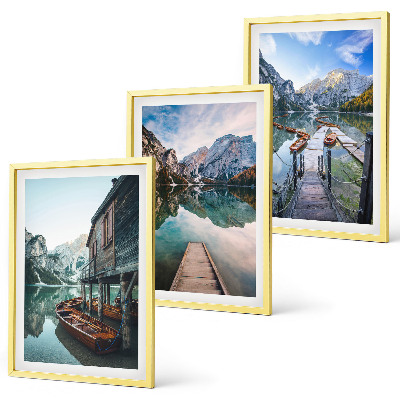 Bilder-3er-set mit rahmen See Berge Holzboote