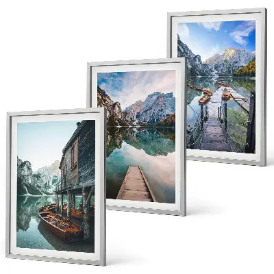 See Berge Holzboote Bilder-3er-Set mit Rahmen