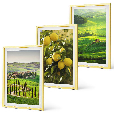Bilder-3er-set mit rahmen Italienische Zitrusfrüchte und Hügel