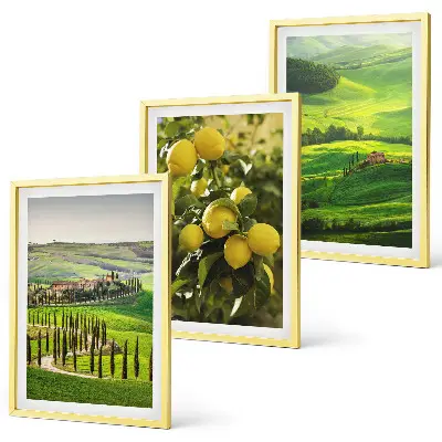 Bilder-3er-Set mit Rahmen mit Motiv Italienische Zitrusfrüchte und Hügel
