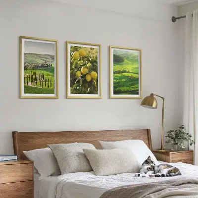 Bilder-3er-Set mit Rahmen mit Motiv Italienische Zitrusfrüchte und Hügel