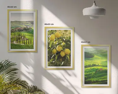 Bilder-3er-Set mit Rahmen mit Motiv Italienische Zitrusfrüchte und Hügel