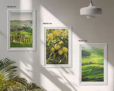 Bilder-3er-Set mit Rahmen mit Motiv Italienische Zitrusfrüchte und Hügel