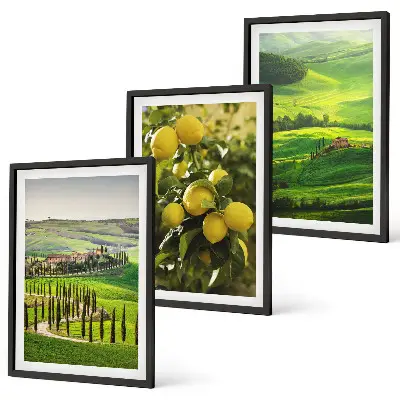 Bilder-3er-Set mit Rahmen mit Motiv Italienische Zitrusfrüchte und Hügel
