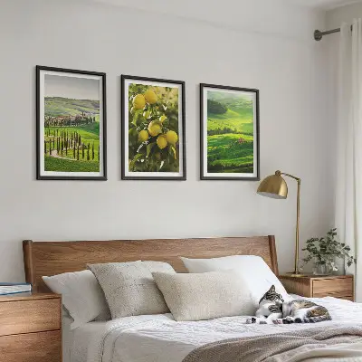 Bilder-3er-Set mit Rahmen mit Motiv Italienische Zitrusfrüchte und Hügel