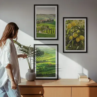 Bilder-3er-Set mit Rahmen mit Motiv Italienische Zitrusfrüchte und Hügel