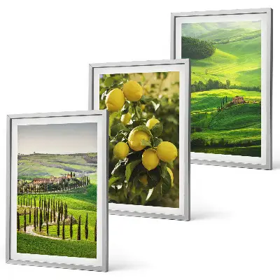 Bilder-3er-Set mit Rahmen mit Motiv Italienische Zitrusfrüchte und Hügel
