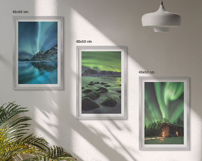 Gerahmtes bilderset Winterlandschaften, Nordlichter, Berge