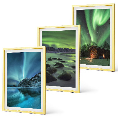 Gerahmtes bilderset Winterlandschaften, Nordlichter, Berge