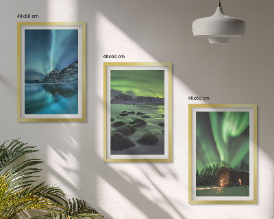 Gerahmtes bilderset Winterlandschaften, Nordlichter, Berge