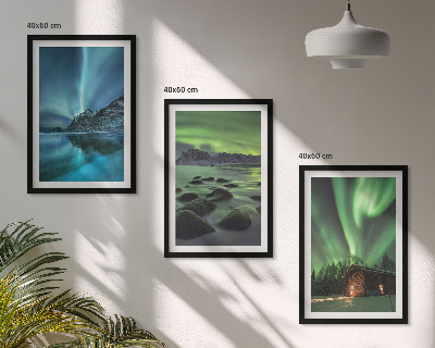 Gerahmtes bilderset Winterlandschaften, Nordlichter, Berge