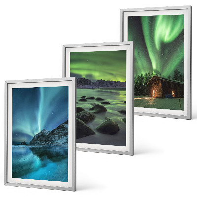 Gerahmtes bilderset Winterlandschaften, Nordlichter, Berge