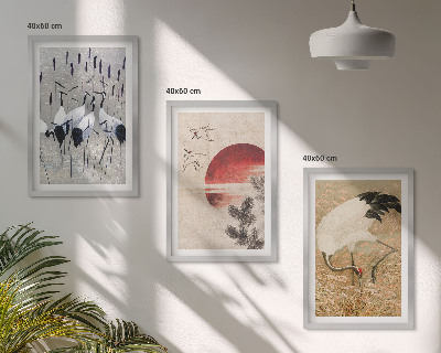 Bilder-3er-set mit rahmen Japanische Kraniche Landschaft
