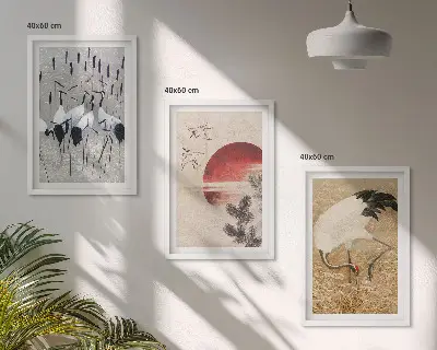 Japanische Kraniche Landschaft 3er-Set Bilder mit Rahmen
