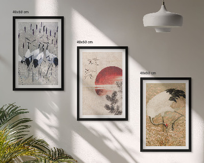Bilder-3er-set mit rahmen Japanische Kraniche Landschaft