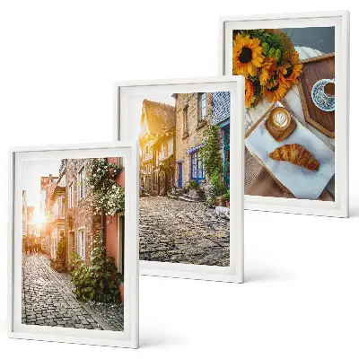 Gerahmtes Bilderset mit Straßenkaffee und Sonnenblumen Motiv