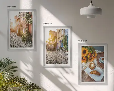 Gerahmtes Bilderset mit Straßenkaffee und Sonnenblumen Motiv