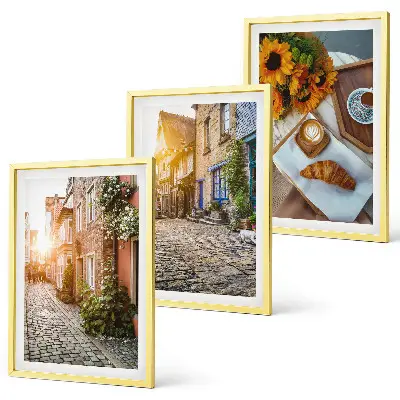 Gerahmtes Bilderset mit Straßenkaffee und Sonnenblumen Motiv