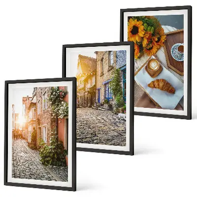 Gerahmtes Bilderset mit Straßenkaffee und Sonnenblumen Motiv