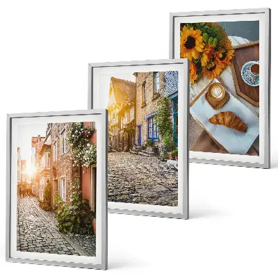 Gerahmtes Bilderset mit Straßenkaffee und Sonnenblumen Motiv