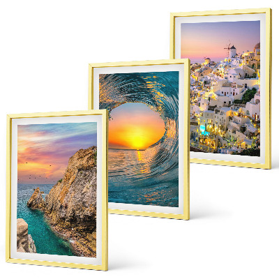 Bilder-3er-set mit rahmen Meereswellen, weiße Häuser, Santorini