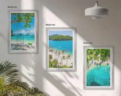 Gerahmtes Bilder-Set Strände, Palmen und klares Wasser