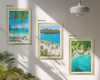 Gerahmtes Bilder-Set Strände, Palmen und klares Wasser