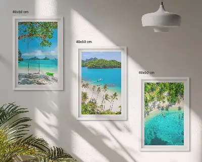 Gerahmtes Bilder-Set Strände, Palmen und klares Wasser
