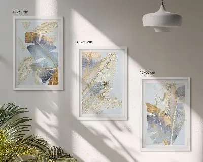 Wandbilder-Set mit Rahmen hellblau-beige Blätter im 3er-Set