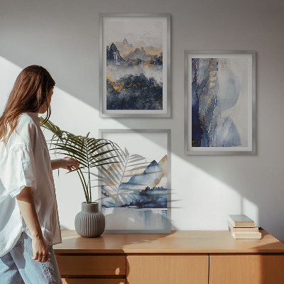 Gerahmtes bilderset Blaue und graue Berglandschaften