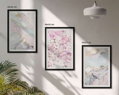 Bilder-3er-set mit rahmen Rosa Blumen Marmor Pastell