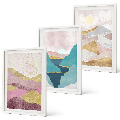 Gerahmtes bilderset Abstrakte Berge Sonne