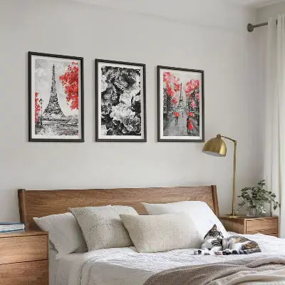 Eiffelturm Gemälde 3er-Set mit Rahmen in Grau