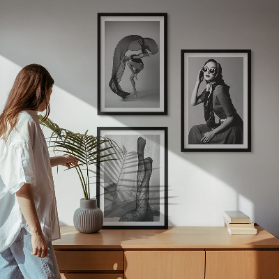 Bilder-3er-set mit rahmen Schwarz-Weiß-Porträts von Frauen