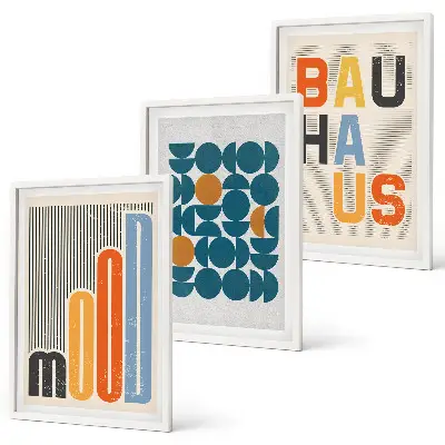 Gerahmtes Bilderset mit geometrischen Mustern im Bauhaus-Stil
