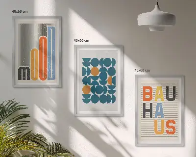 Gerahmtes Bilderset mit geometrischen Mustern im Bauhaus-Stil