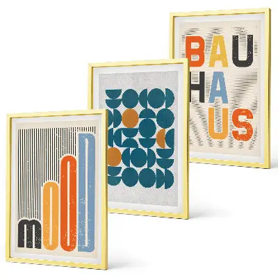 Gerahmtes Bilderset mit geometrischen Mustern im Bauhaus-Stil