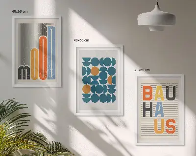 Gerahmtes Bilderset mit geometrischen Mustern im Bauhaus-Stil