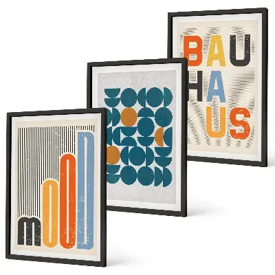 Gerahmtes Bilderset mit geometrischen Mustern im Bauhaus-Stil