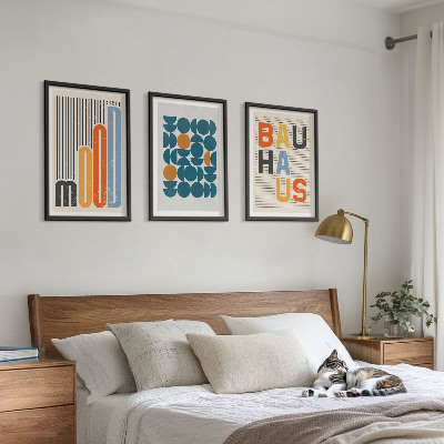 Gerahmtes bilderset Geometrische Muster im Bauhaus-Stil