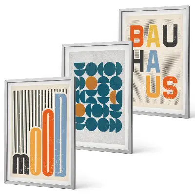 Gerahmtes Bilderset mit geometrischen Mustern im Bauhaus-Stil
