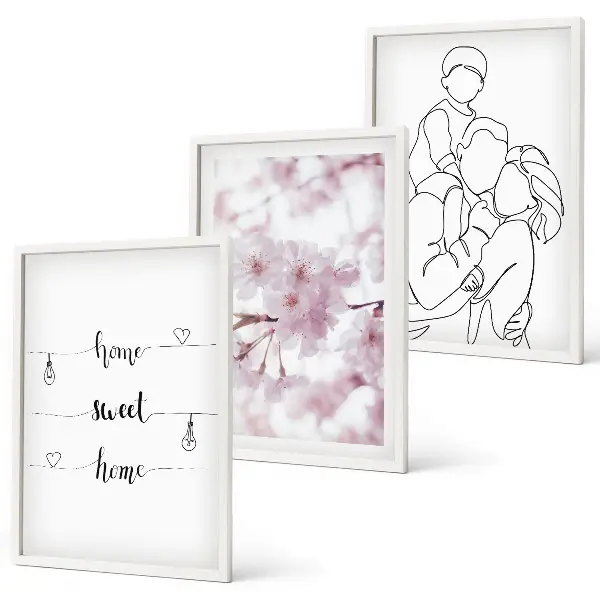 Blumenfamilie minimalistisch 3er-Set Bilder mit Rahmen