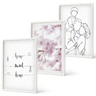 Blumenfamilie minimalistisch 3er-Set Bilder mit Rahmen