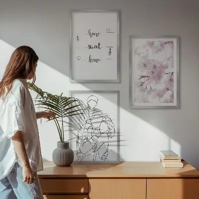 Blumenfamilie minimalistisch 3er-Set Bilder mit Rahmen